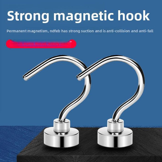 Neodymium Magnetic Hooks 16mm Base Large Open Mouth Hanger Heavy Duty Magnet for Fridge Kitchen BBQ Grill Utensils and Keys Black.