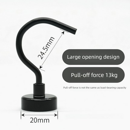 Neodymium Magnetic Hooks 20mm Base Large Open Mouth Hanger Heavy Duty Magnet for Fridge Kitchen BBQ Grill Utensils and Keys Black.