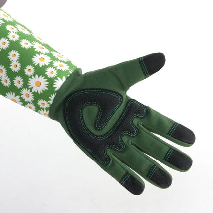 Green Long Gardening Gloves Thorn Proof Rose Pruning Gauntlets with Touchscreen Fingertips Breathable Forearm Protection Daisy Print.