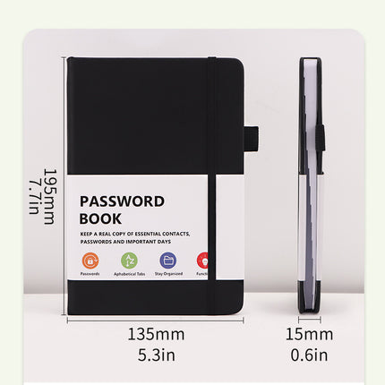 Black Address Book with Alphabetical Tabs B6 Hardcover Telephone & Contact Organizer with Pen Holder & Elastic Band for Home Office.