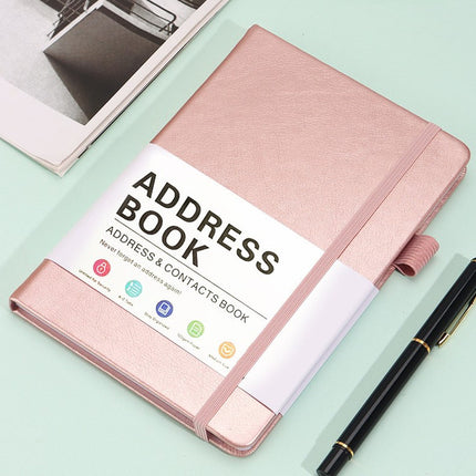 Rose Gold Address Book with Alphabetical Tabs B6 Hardcover Telephone & Contact Organizer with Pen Holder & Elastic Band for Home Office.