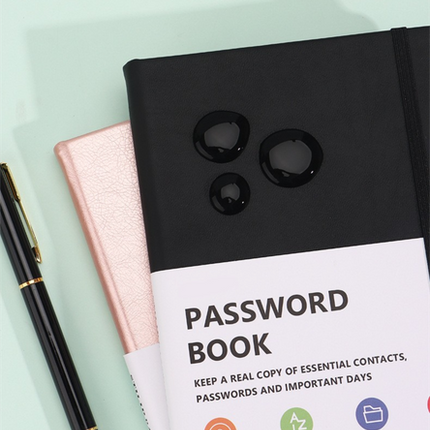 Black Password Book with Alphabetical Tabs B6 Hardcover Internet Address Logbook & Password Organizer with Pen Loop Elastic Band and Inner Pocket.