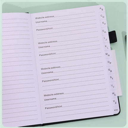 Black Password Book with Alphabetical Tabs B6 Hardcover Internet Address Logbook & Password Organizer with Pen Loop Elastic Band and Inner Pocket.