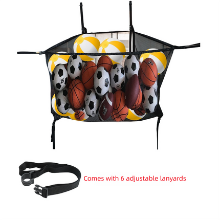 Black Large Hanging Pool Toy Storage Bag - Mesh Net Organiser for Swimming Floats, Sports Balls & Inflatables - 145cm Extra Large Capacity for Outdoor Fences & Garage.