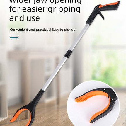 Orange and Black Handle Foldable Grabber Reacher Tool - 83cm Aluminium Litter Picker with Magnetic Tip - Lightweight Mobility Aid for Garden & Home Rubbish Cleanup.