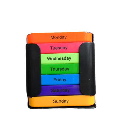 7 Day Weekly Pill Organiser Box - Rainbow Colour Coded Medicine Storage with 4 Daily Compartments - Portable Black Casing Dispenser for Home & Travel.