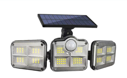 Solar Security Lights Outdoor Motion Sensor 122 LED - 3 Adjustable Heads Flood Light with Remote IP65 Waterproof for Garden & Garage.