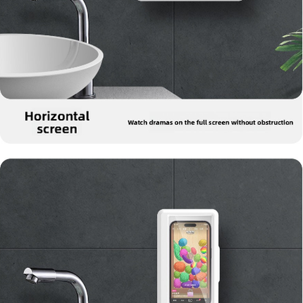 Waterproof Shower Phone Holder White Wall Mount - 360° Rotating Retractable Anti-Fog Touch Screen Case for Bathroom & Kitchen - Fits Phones up to 6.8 Inch.