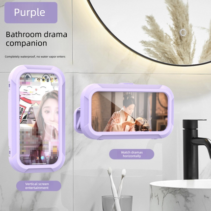 Waterproof Shower Phone Holder Purple Wall Mount - 360° Rotating Retractable Anti-Fog Touch Screen Case for Bathroom & Kitchen - Fits Phones up to 6.8 Inch.