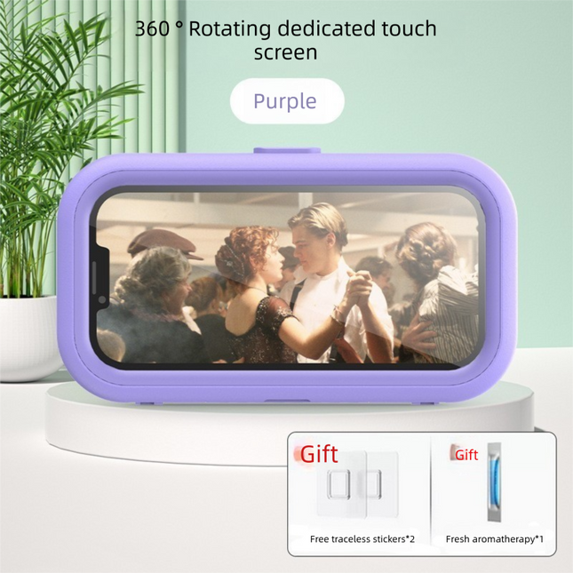 Waterproof Shower Phone Holder Wall Mount with Aromatherapy - 360° Rotating & Retractable Anti-Fog Case - Drill-Free Bathroom & Kitchen Mobile Stand - Purple.