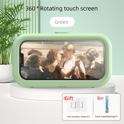 Waterproof Shower Phone Holder Wall Mount with Aromatherapy - 360° Rotating & Retractable Anti-Fog Case - Drill-Free Bathroom & Kitchen Mobile Stand - Green.