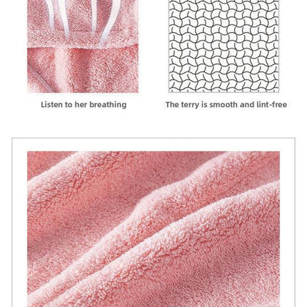 Soft Microfibre Hair Drying Towel Wrap - Super Absorbent Coral Fleece Turban with Secure Button - Quick Dry Bath Head Cap for Wet Hair & Spa - Pale Pink.