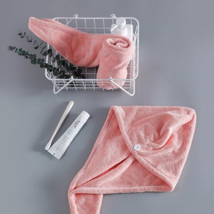 Soft Microfibre Hair Drying Towel Wrap - Super Absorbent Coral Fleece Turban with Secure Button - Quick Dry Bath Head Cap for Wet Hair & Spa - Crimson.