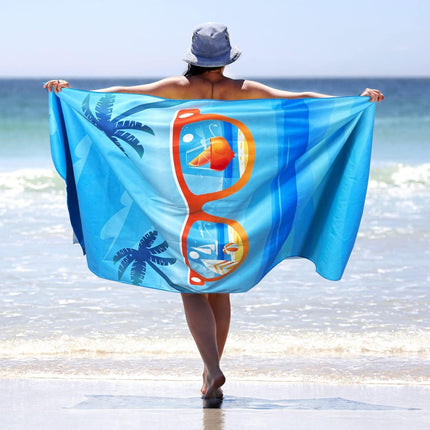 Sand Free Microfibre Beach Towel - Quick Dry Lightweight Travel Towel 70x150cm(240GSM) - 3D Sunglasses Print for Summer, Pool & Camping.