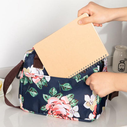 Large Insulated Lunch Bag with Shoulder Strap - Black and White Stripe Thermal Cooler Tote for Work, School or Beach Picnics - Waterproof 600D Oxford Fabric.