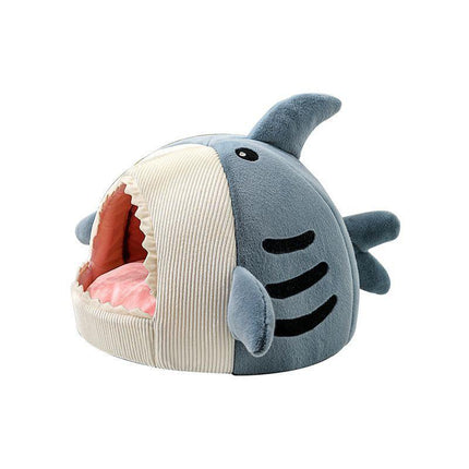Novelty Shark Pet Cave Bed Enclosed Cozy Sleeping Nest for Cats and Small Dogs Soft Flannel Year Round Comfort Light Blue S Size.