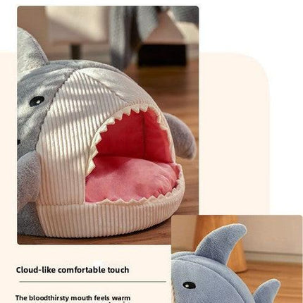 Novelty Shark Pet Cave Bed Enclosed Cozy Sleeping Nest for Cats and Small Dogs Soft Flannel Year Round Comfort Light Blue M Size.