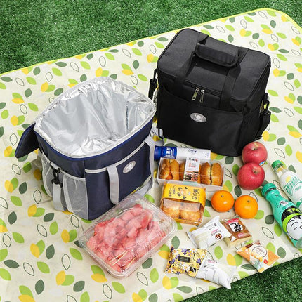 Large Insulated Cooler Bag Thermal Lunch Tote 16L Capacity with Adjustable Shoulder Strap for Picnics Camping & Work Navy Blue.