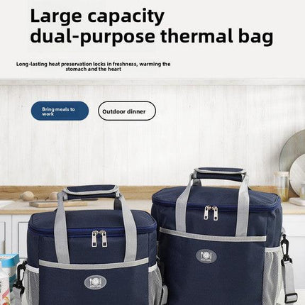 Large Insulated Cooler Bag Thermal Lunch Tote 16L Capacity with Adjustable Shoulder Strap for Picnics Camping & Work Navy Blue.