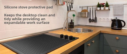 Silicone Stove Top Cover 71x50x0.2cm Heat Resistant Electric Cooktop Protector Mat for Kitchen Benchtop and Laundry Black.