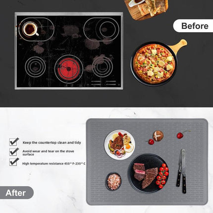 Silicone Stove Top Cover 71x50x0.3cm Heat Resistant Electric Cooktop Protector Mat for Kitchen Benchtop and Laundry Black.