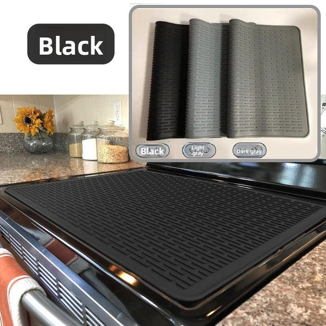 Silicone Stove Top Cover 92x52cm Heat Resistant Electric Cooktop Protector Mat for Kitchen Benchtop and Laundry Black.