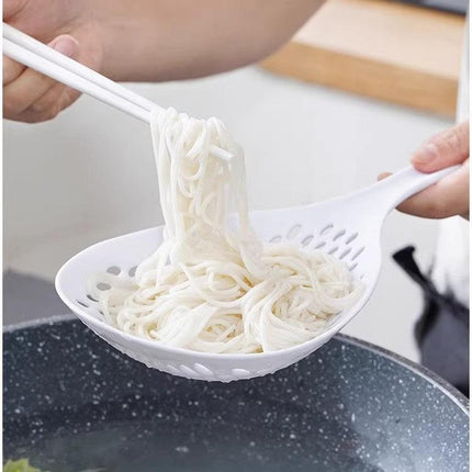 2 Pack Large Skimmer Slotted Spoon Colander Scoop - Long Handle Heat Resistant Food Strainer for Pasta, Noodles & Dumplings - White & Orange.