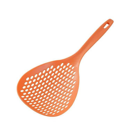 2 Pack Large Skimmer Slotted Spoon Colander Scoop - Long Handle Heat Resistant Food Strainer for Pasta, Noodles & Dumplings - White & Orange.