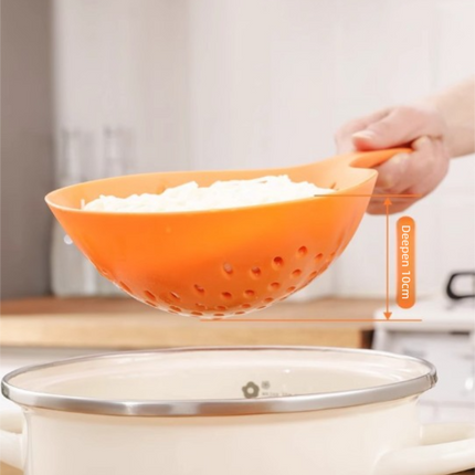 2 Pack Large Skimmer Slotted Spoon Colander Scoop - Long Handle Heat Resistant Food Strainer for Pasta, Noodles & Dumplings - White & Orange.
