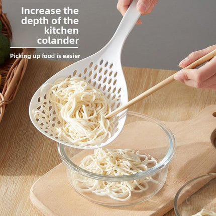 2 Pack Large Skimmer Slotted Spoon Colander Scoop - Long Handle Heat Resistant Food Strainer for Pasta, Noodles & Dumplings - White & Orange.