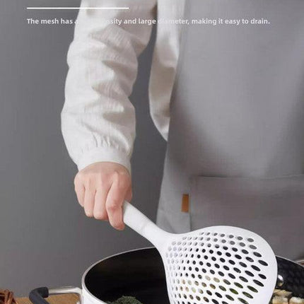 2 Pack Large Skimmer Slotted Spoon Colander Scoop - Long Handle Heat Resistant Food Strainer for Pasta, Noodles & Dumplings - White & Orange.