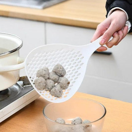 2 Pack Large Skimmer Slotted Spoon Colander Scoop - Long Handle Heat Resistant Food Strainer for Pasta, Noodles & Dumplings - White & Orange.