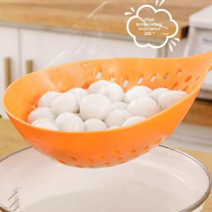 2 Pack Large Skimmer Slotted Spoon Colander Scoop - Long Handle Heat Resistant Food Strainer for Pasta, Noodles & Dumplings - White & Orange.