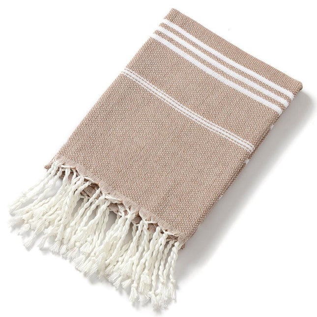 3 Pack Turkish Style Beach Towel Set 90x180cm - Quick Dry Lightweight Large Peshtemal Bath Sheet with Tassels - Brown, Blue&Orange.