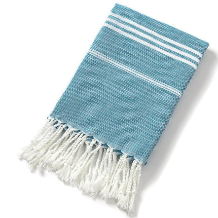 3 Pack Turkish Style Beach Towel Set 90x180cm - Quick Dry Lightweight Large Peshtemal Bath Sheet with Tassels - Brown, Blue&Orange.