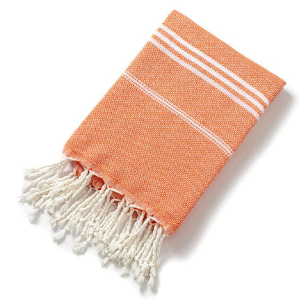 3 Pack Turkish Style Beach Towel Set 90x180cm - Quick Dry Lightweight Large Peshtemal Bath Sheet with Tassels - Brown, Blue&Orange.