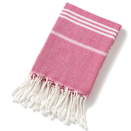 3 Pack Turkish Style Beach Towel Set 90x180cm - Quick Dry Lightweight Large Peshtemal Bath Sheet with Tassels - Rose red, Yellow & Light Yellow.