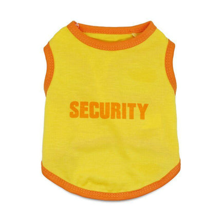 2 Pack "SECURITY" Pet Vest - Black & Yellow with Orange Trim - Breathable Cotton Dog T-Shirt for Puppies & Cats - Size S (Chest 36cm).
