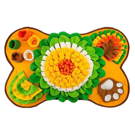 Interactive Dog Snuffle Mat Bone Shape 64x43cm - Slow Feeder & Foraging Puzzle Toy - Golden Yellow Fleece Nosework Pad for Anxiety Relief & Mental Stimulation.