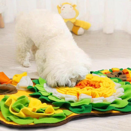 Interactive Dog Snuffle Mat Bone Shape 64x43cm - Slow Feeder & Foraging Puzzle Toy - Golden Yellow Fleece Nosework Pad for Anxiety Relief & Mental Stimulation.