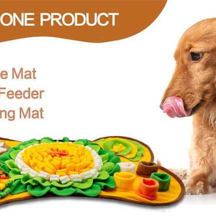 Interactive Dog Snuffle Mat Bone Shape 64x43cm - Slow Feeder & Foraging Puzzle Toy - Golden Yellow Fleece Nosework Pad for Anxiety Relief & Mental Stimulation.