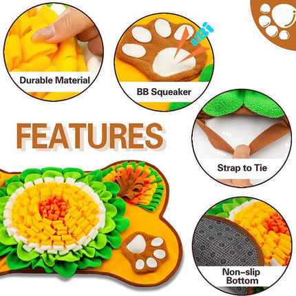Interactive Dog Snuffle Mat Bone Shape 64x43cm - Slow Feeder & Foraging Puzzle Toy - Golden Yellow Fleece Nosework Pad for Anxiety Relief & Mental Stimulation.