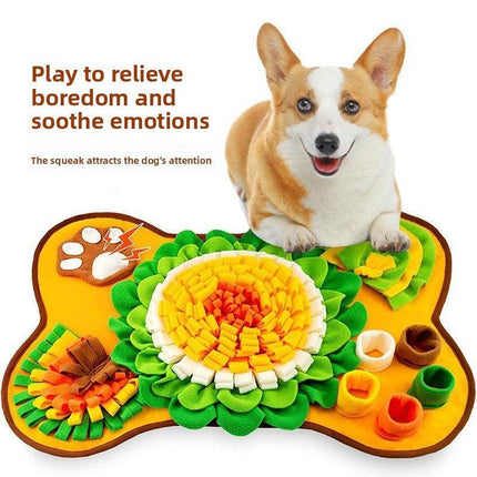 Interactive Dog Snuffle Mat Bone Shape 64x43cm - Slow Feeder & Foraging Puzzle Toy - Golden Yellow Fleece Nosework Pad for Anxiety Relief & Mental Stimulation.