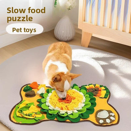 Interactive Dog Snuffle Mat Bone Shape 64x43cm - Slow Feeder & Foraging Puzzle Toy - Golden Yellow Fleece Nosework Pad for Anxiety Relief & Mental Stimulation.