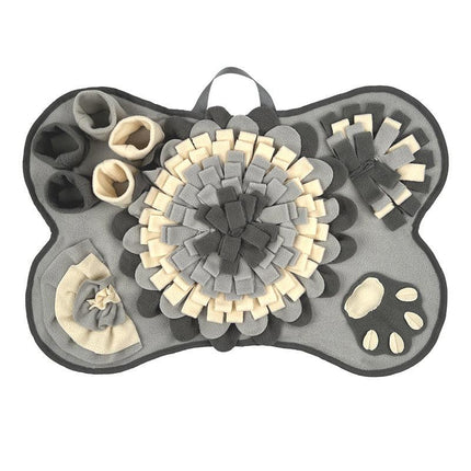 Interactive Dog Snuffle Mat Bone Shape Grey 64x43cm - Slow Feeder & Foraging Puzzle Toy - Washable Fleece Nosework Pad for Anxiety Relief & Mental Stimulation.