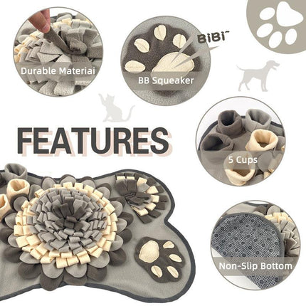 Interactive Dog Snuffle Mat Bone Shape Grey 64x43cm - Slow Feeder & Foraging Puzzle Toy - Washable Fleece Nosework Pad for Anxiety Relief & Mental Stimulation.