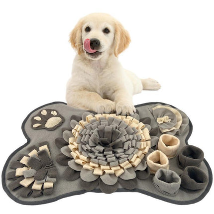 Interactive Dog Snuffle Mat Bone Shape Grey 64x43cm - Slow Feeder & Foraging Puzzle Toy - Washable Fleece Nosework Pad for Anxiety Relief & Mental Stimulation.