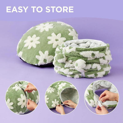 2-in-1 Cat Tunnel Bed Coffee Brown Daisy 80cm - Plush Donut Pet Cave & Play Tube - Detachable Washable Cushion & Interactive Hanging Toy for Indoor Cats.