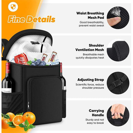 Large 45 Can Insulated Cooler Backpack for Picnic, Beach, and Camping in Australia - 36H Cooling, Waterproof Oxford Cloth, Black.