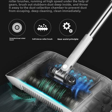 2-in-1 Manual Push Sweeper & Mop with Two Original Clothes - Handheld Floor Cleaner with Sealed Dustbin - Lightweight Cordless Design for Hardwood, Tile, and Marble Floors - Blue.